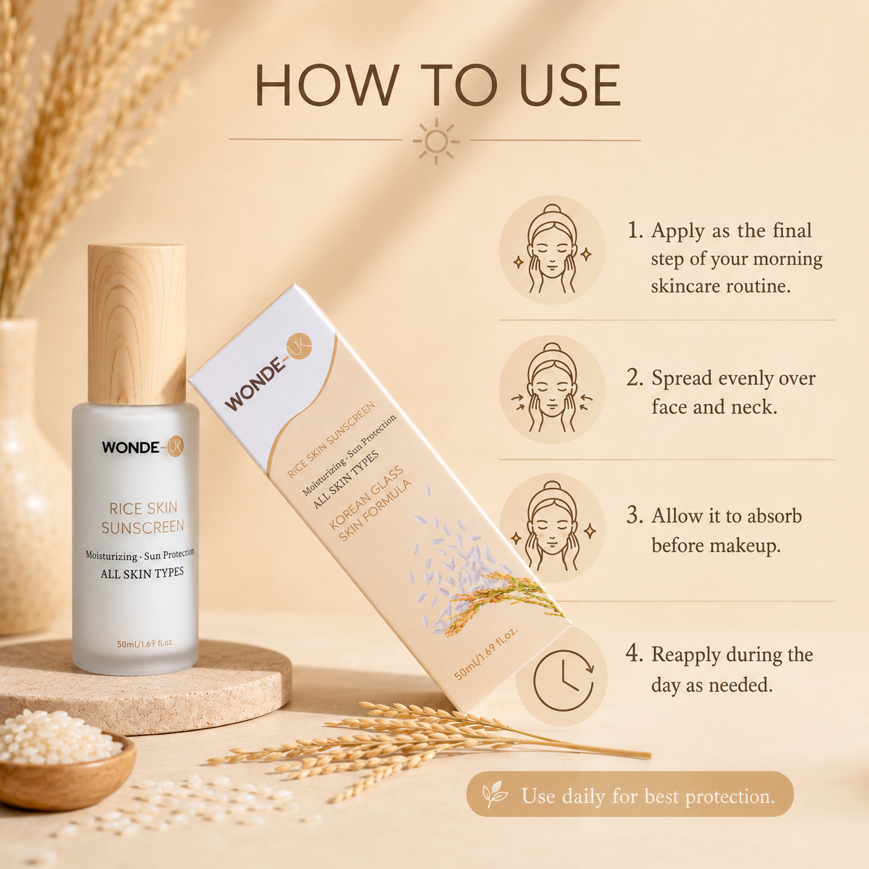 Wonde-UK Rice Sunscreen SPF 50+ PA++++