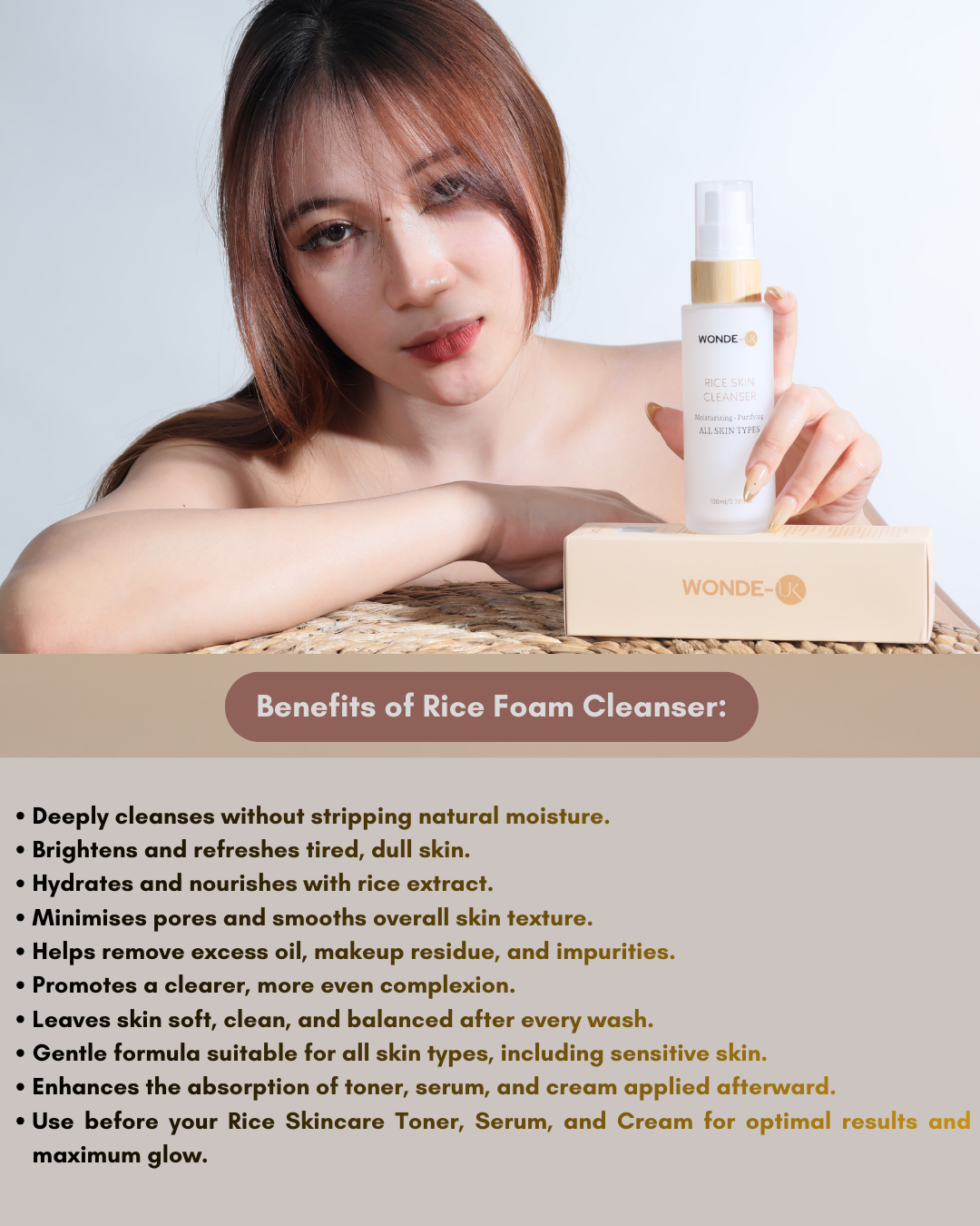 Wonde-UK Rice Skin Cleanser Foam – Gentle Brightening Daily Face Wash, Deep Clean, Hydrate & Glow Naturally, Pore-Refining Foam