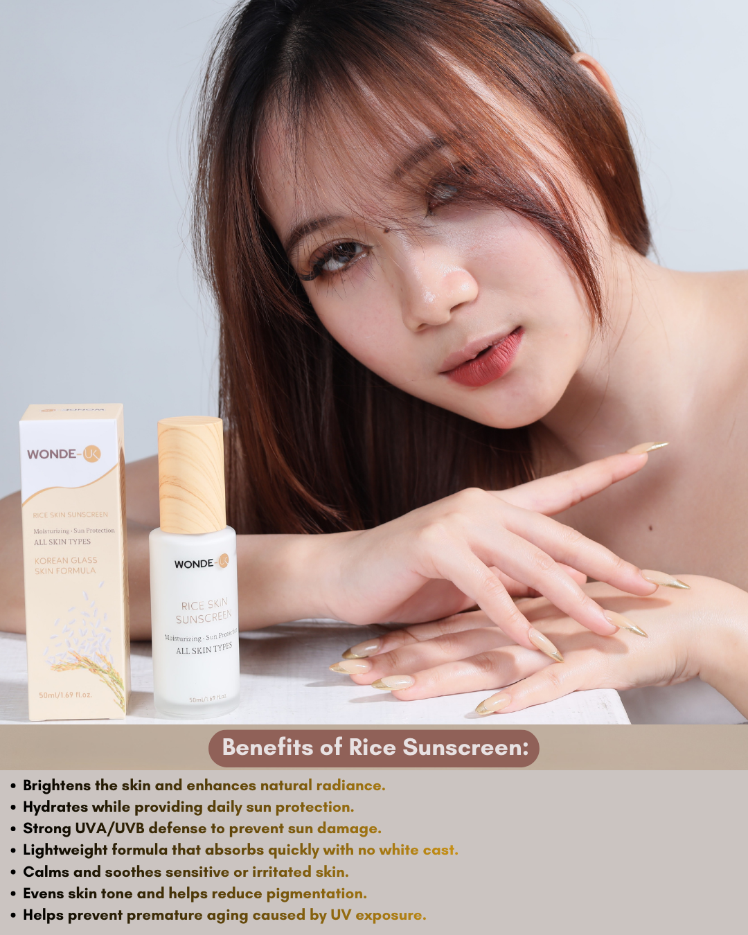 Wonde-UK Rice Sunscreen – Brightening, Hydrating & Lightweight Daily Protection, Moisturising Sunscreen for All Skin Types
