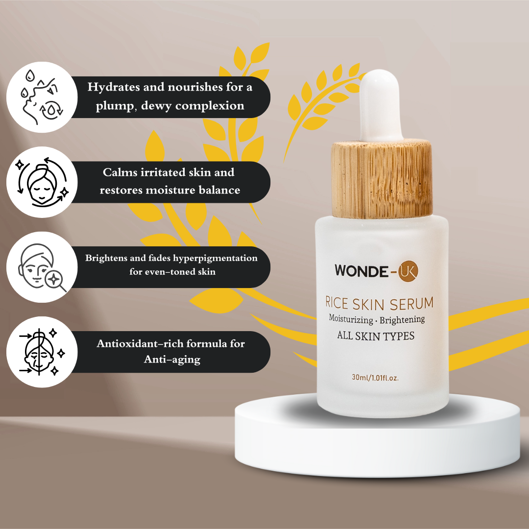 Wonde-UK Rice Skin Care Set - Pack of 5 Includes Cleanser, Toner, Serum, Cream & Sunscreen for All Skin Types