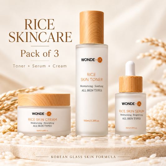Wonde-UK Rice Skincare Kit  – Toner, Serum & Cream