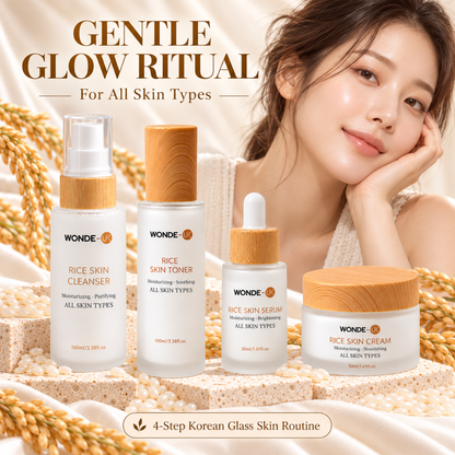 WONDE-UK Rice Skincare Kit Pack of 4 | Korean Skincare Set | Rice Cleanser, Rice Toner, Rice Serum & Rice Cream | 4-Step Korean Glass Skin Routine | Hydrating K-Beauty Skincare