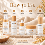 WONDE-UK 5-Step Rice Skincare Set | Cleanser, Toner, Serum, Cream & SPF50+