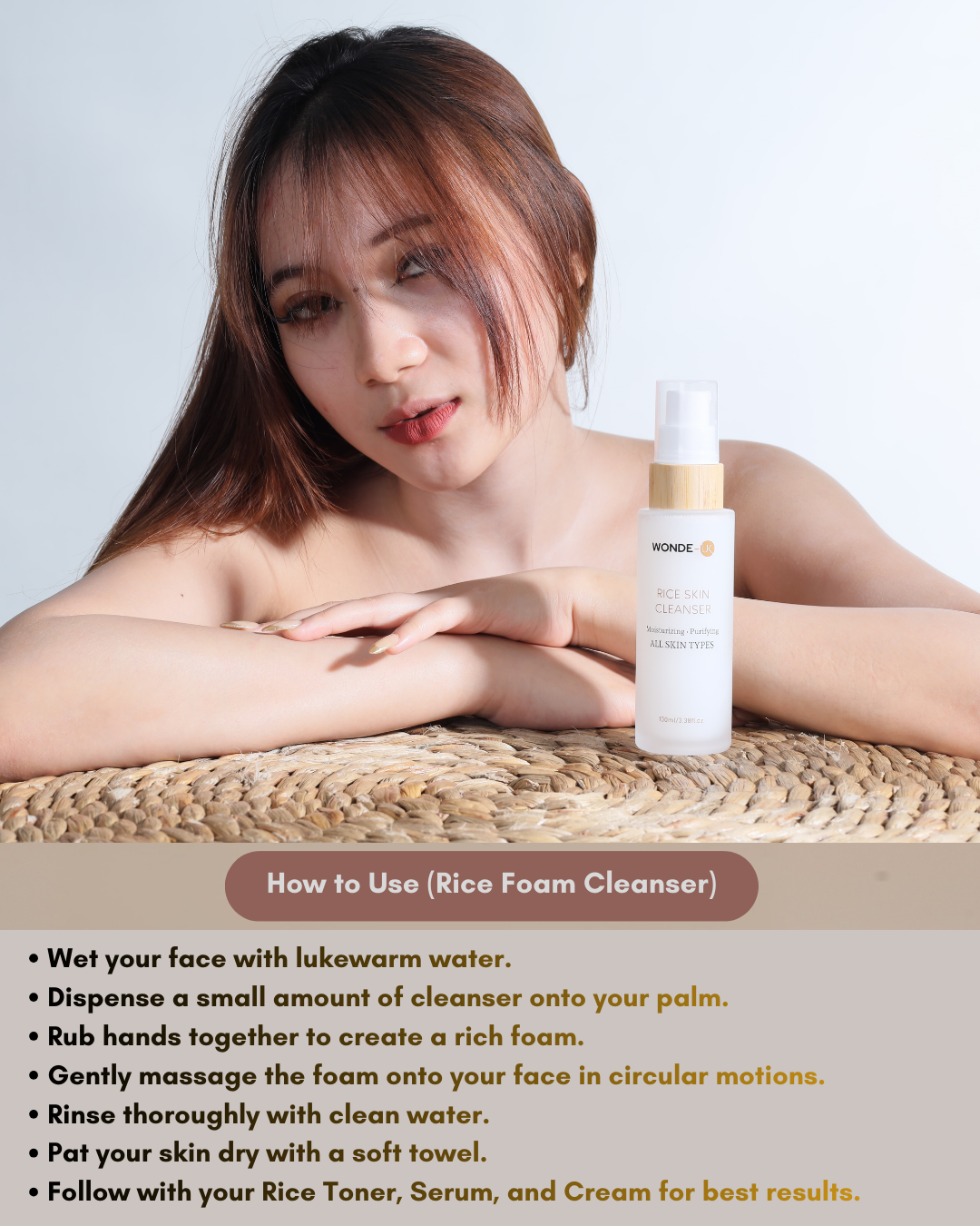 Wonde-UK Rice Skin Cleanser Foam – Gentle Brightening Daily Face Wash, Deep Clean, Hydrate & Glow Naturally, Pore-Refining Foam