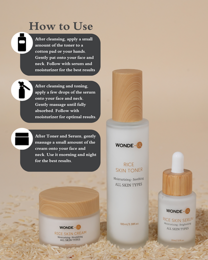 Wonde-Uk Rice Skincare ✨ Set ✨ Serum, Toner & Cream